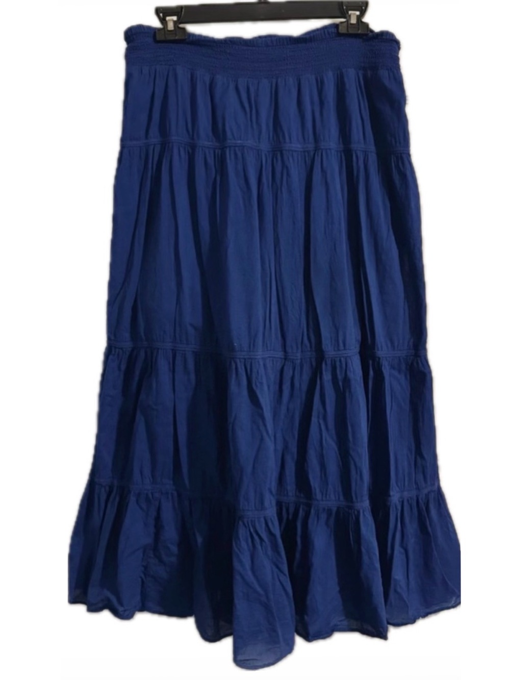 East 5th Royal Blue Tiered Maxi Skirt Size Large Boho Crinkle Smocked Waist